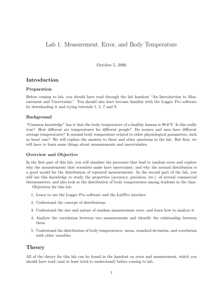 Lab 1 Measurement Error And Body Temperature