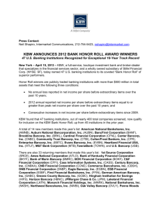 kbw announces 2012 bank honor roll award winners