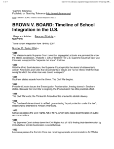 BROWN V. BOARD: Timeline of School Integration in the U.S.