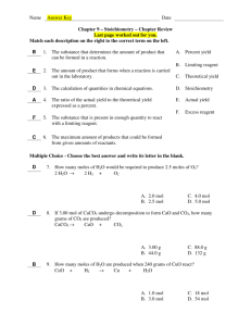 Name Answer Key Date Chapter 9 – Stoichiometry