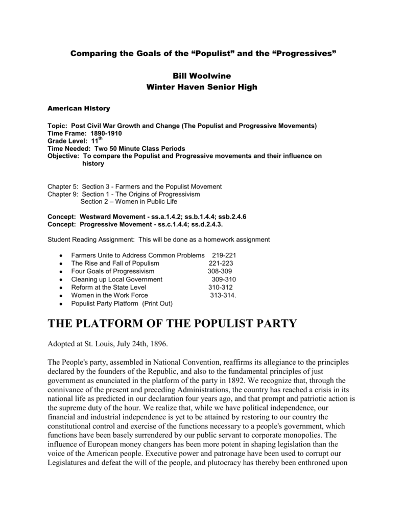 Реферат: Populist Party Essay Research Paper The Populist