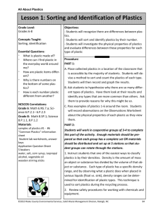Lesson 1: Sorting and Identification of Plastics
