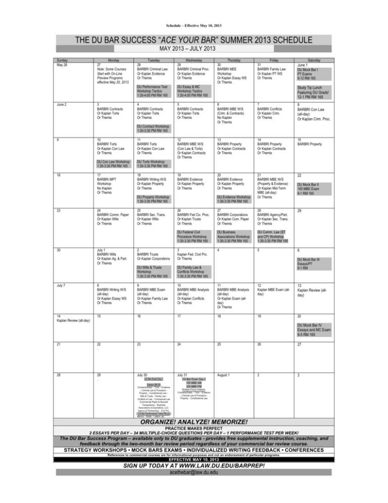 Barbri Summer 2022 Schedule - Printable Schedule 2022