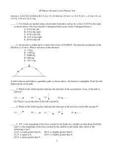 1 AP Physics Newton's Laws Practice Test Answers: A,D,C,D,C,E,D