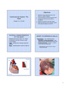 Cardiovascular System: The Heart Objectives HEART COVERINGS