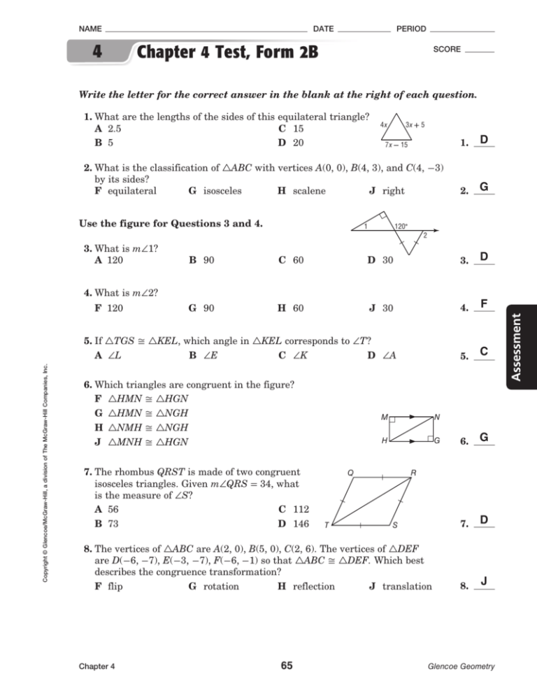 Chapter 4 Test, Form 2B - Doral Academy Preparatory