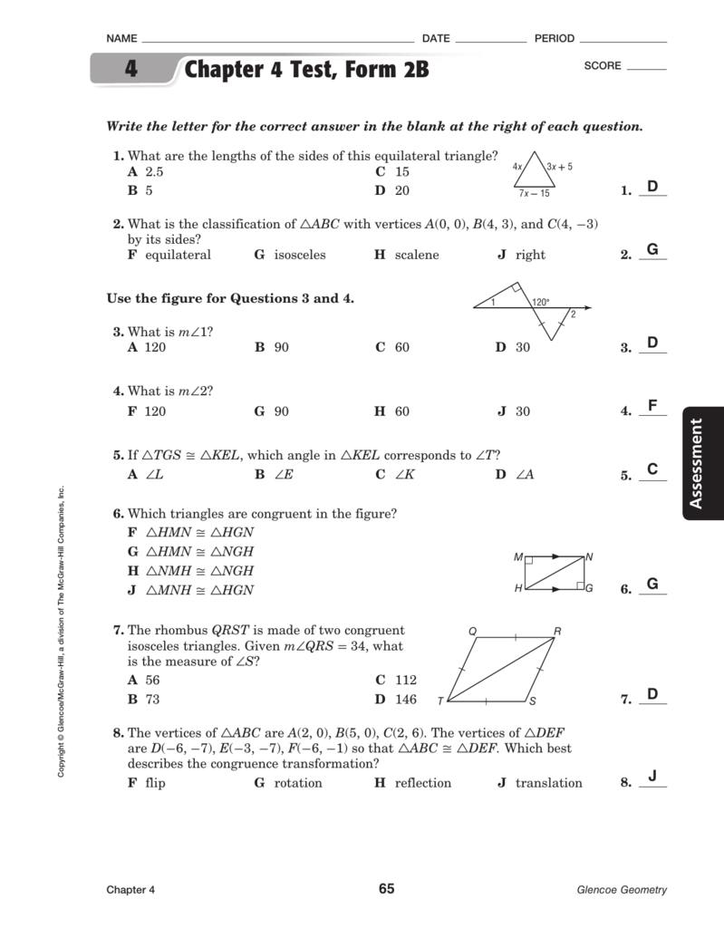 Chapter 2 Test Form 1 Glencoe Geometry Answers