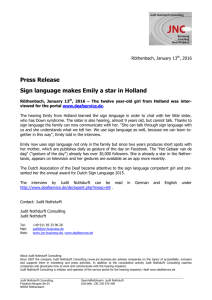 Press Release Sign language makes Emily a star in Holland