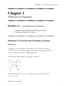 An Introduction to Functions - Precalculus Section 1.1