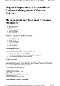 Degree Programme in International Business Management (Masters