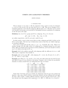 COSETS AND LAGRANGE'S THEOREM 1. Introduction Pick an