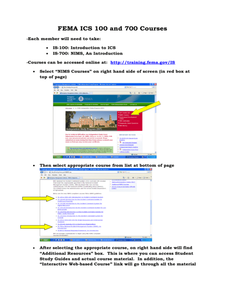 FEMA ICS 100 and 700 Courses