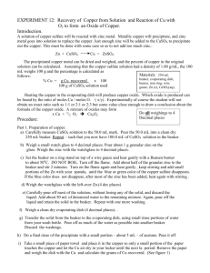 Experiment 12: Recovery of copper from a solution