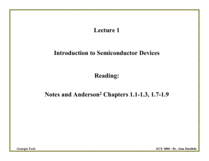 Lecture 1 Introduction to Semiconductor Devices Reading: Notes