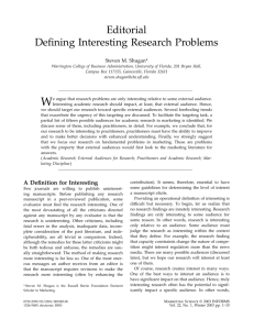 Editorial: Defining Interesting Research Problems