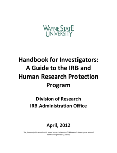 Handbook for Investigators - Institutional Review Board