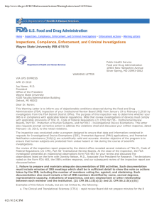 FDA Warning Letter to Wayne State University IRB 2010-04