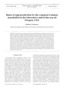 Rates of egg production by the copepod Calanus marshallae in the