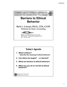 Barriers to Ethical Behavior - Society of Corporate Compliance and