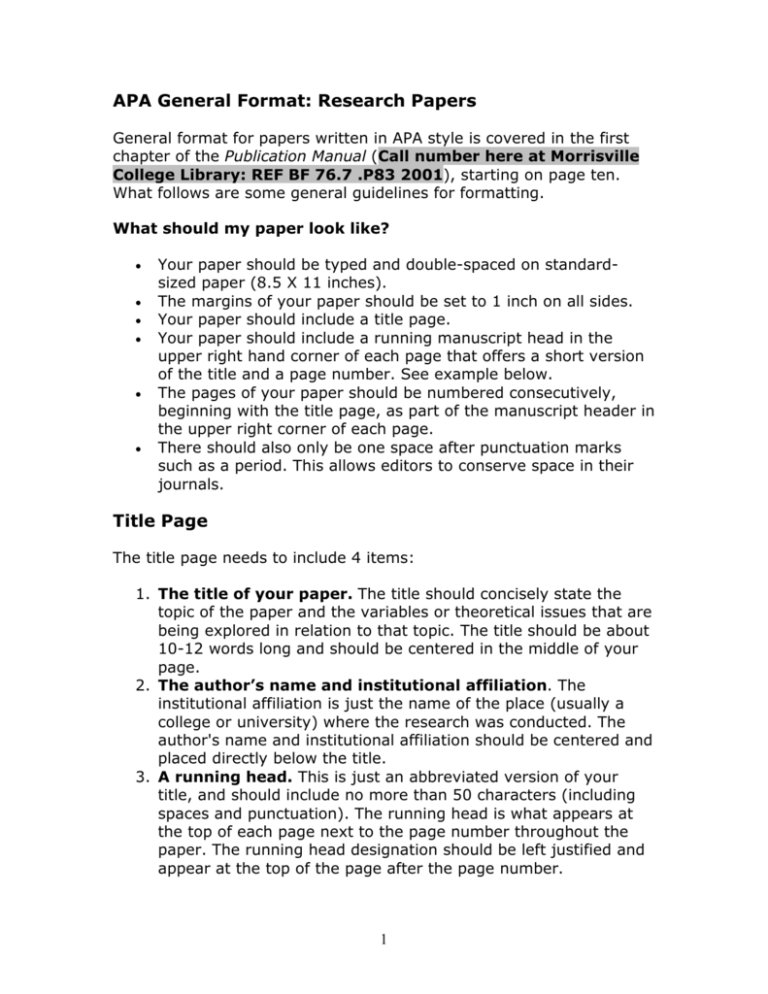 margins for apa format paper