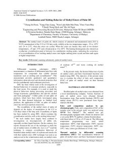 Crystallisation and Melting Behavior of Methyl Esters of Palm Oil