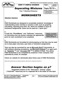 Separating Mixtures WORKSHEETS Answer Section begins on p7