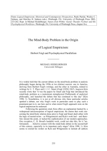 The Mind-Body Problem in the Origin of Logical Empiricism