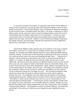 Persuasive Essay Examples High School Jeremy Roshau P Rhetorical Analysis In His Essay Consider The Samples Of Essay Writing In English also Science Essay Questions Consider The Lobster Response Paper Science Fiction Essays
