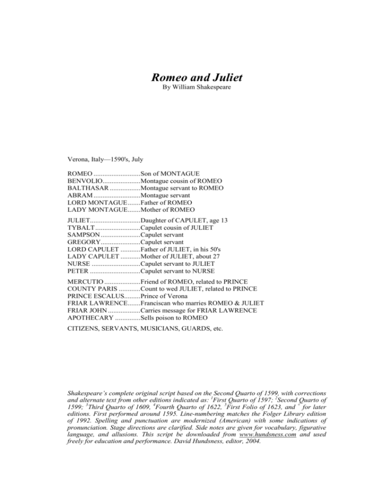 juliet and romeo play script