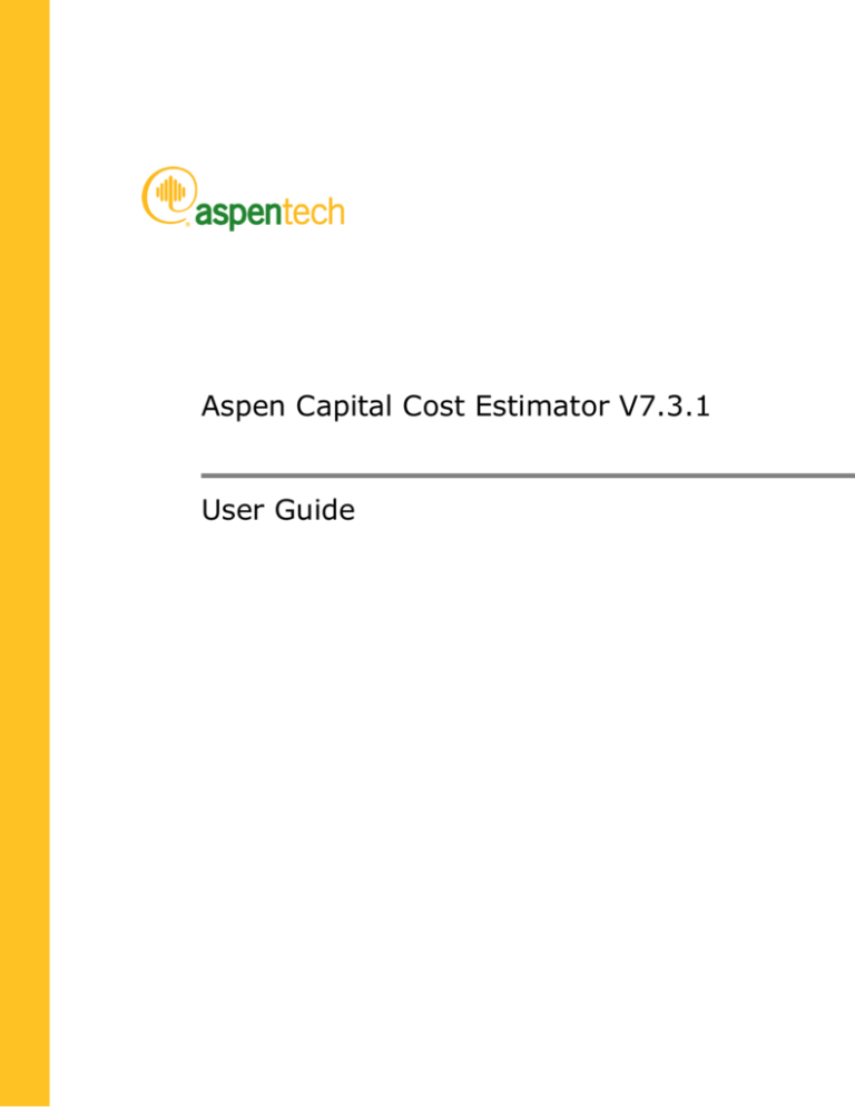 Aspen Capital Cost Estimator V731 User Guide