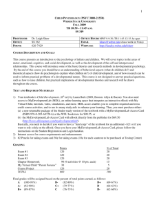 CHILD PSYCHOLOGY (PSYC 3000-21550) TR 10:30 – 11:45 SS