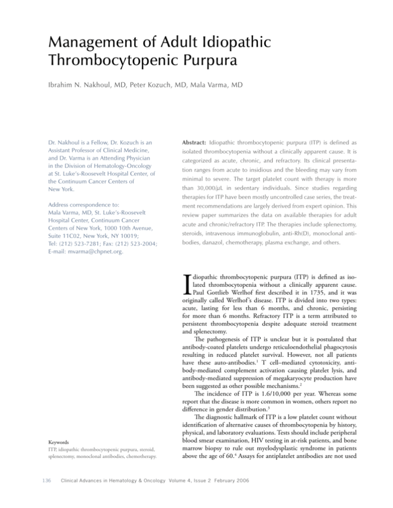 Management of Adult Idiopathic