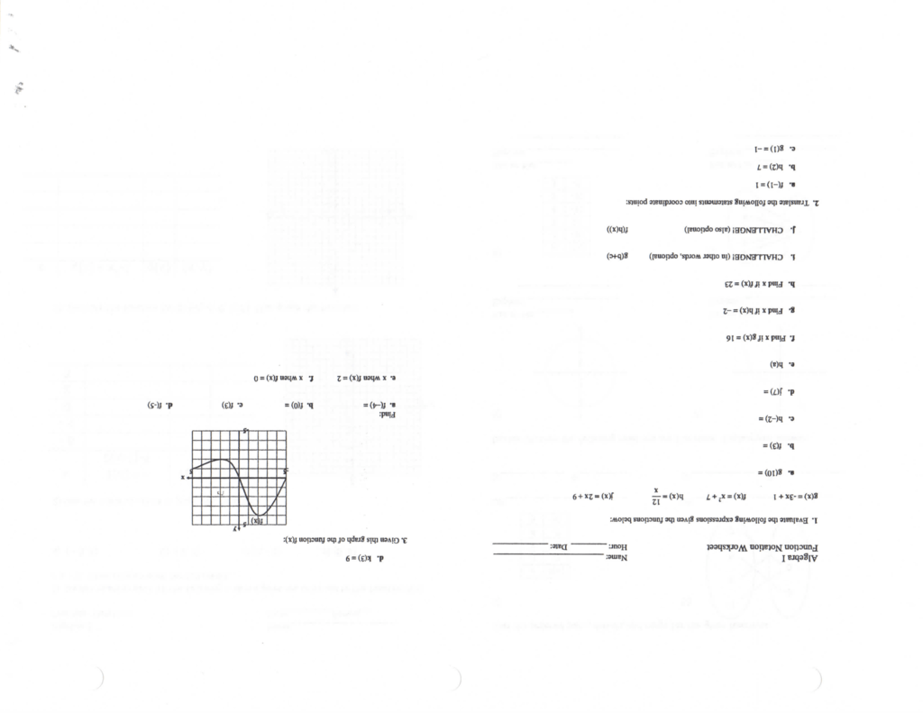 Algebra I Name: Function Notation Worksheet Hour: Date / With Regard To Algebra 1 Function Notation Worksheet