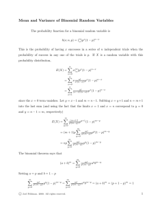 Mean and Variance of Binomial Random Variables