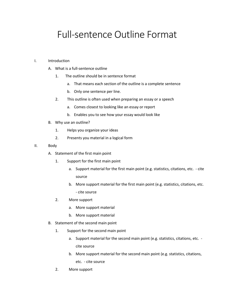 full sentence speech outline examples