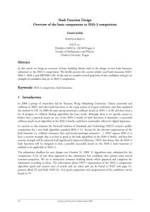 Hash Function Design Overview of the basic components in SHA