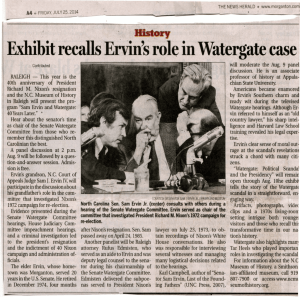 Exhibit recalls ErVin's role in Watergate case