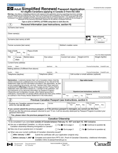 Adult Simplified Renewal Passport Application form (PPTC 054)