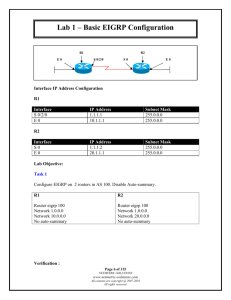 Lab 1 – Basic EIGRP Configuration