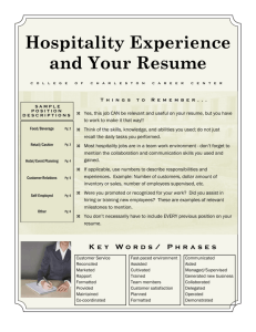 Hospitality Experience and your Resume - Career Center