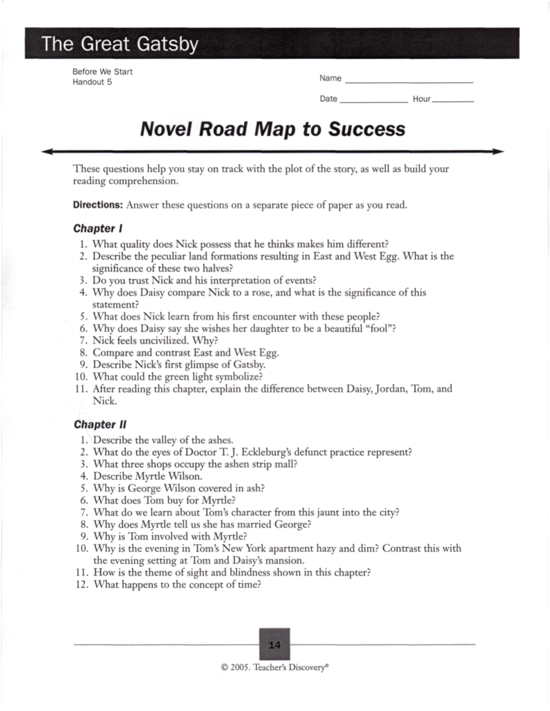 The Great Gatsby Novel Road Map to Success