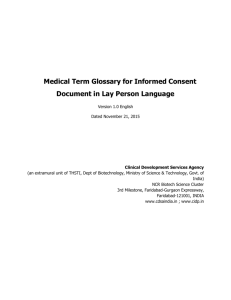 Medical Term Glossary for Informed Consent Document in Lay