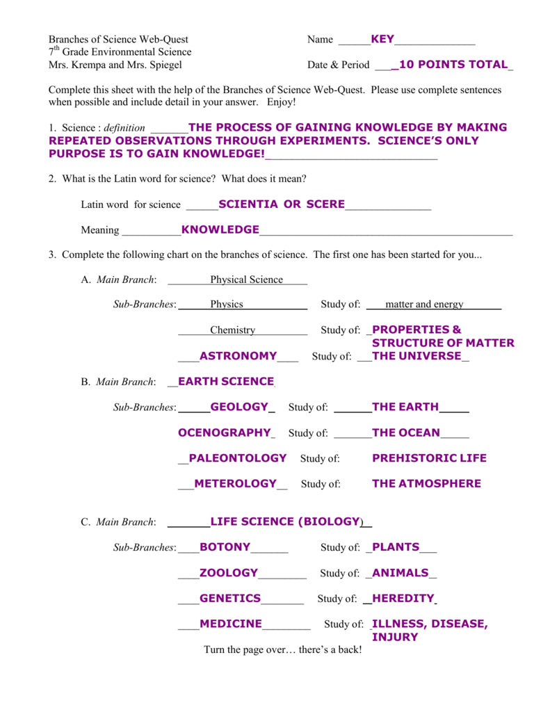 Branches Of Science Chart