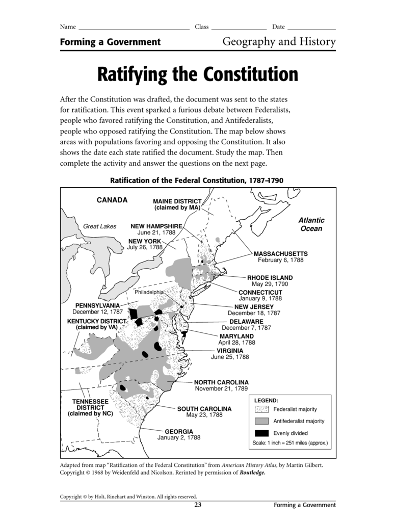 Ratifying the Constitution With Ratifying The Constitution Worksheet Answers