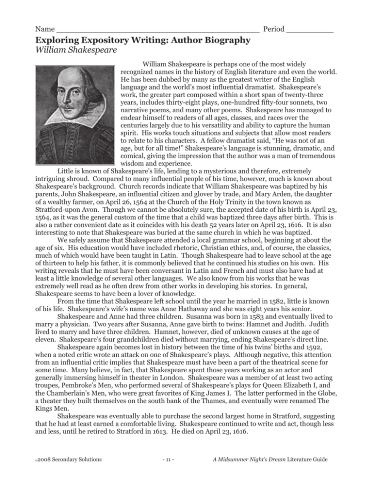 write a short biography of william shakespeare