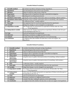 Scientific Method Vocabulary 1. Scientific method a method of