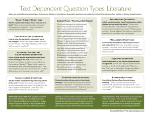 Text Dependent Question Types: Literature
