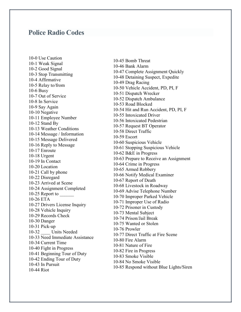 Police Radio Codes