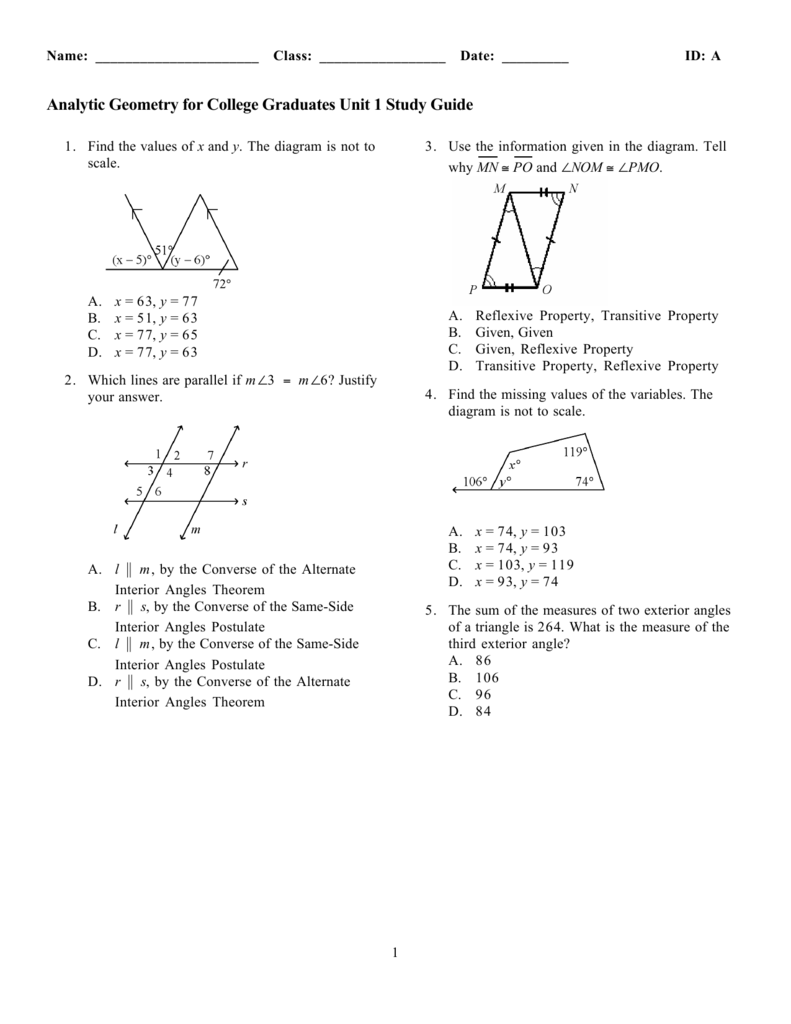 Analytic Geometry For College Graduates Unit 1 Study Guide