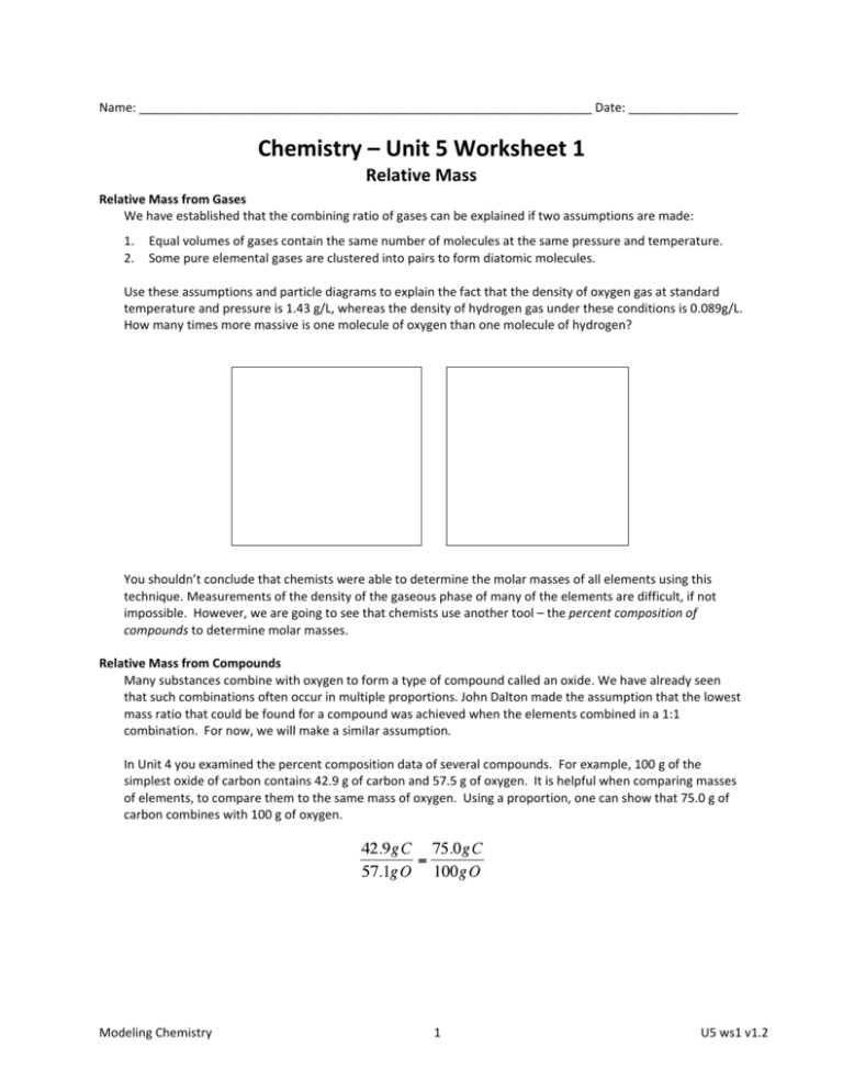 Chemistry Unit 5 Worksheet 1